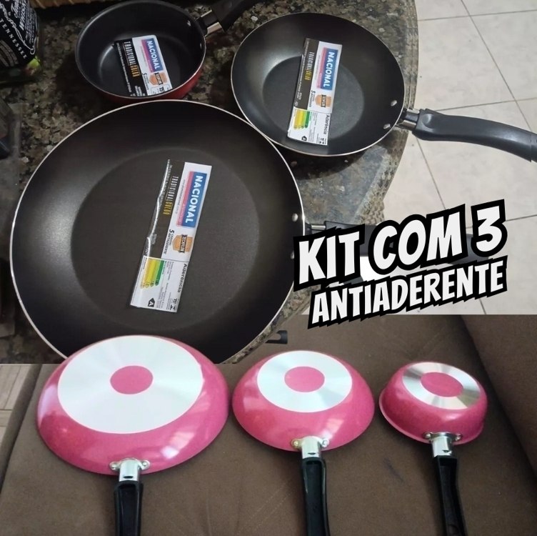 Conjunto De Frigideiras Antiaderente 3 Peças Nacional Cor Preto