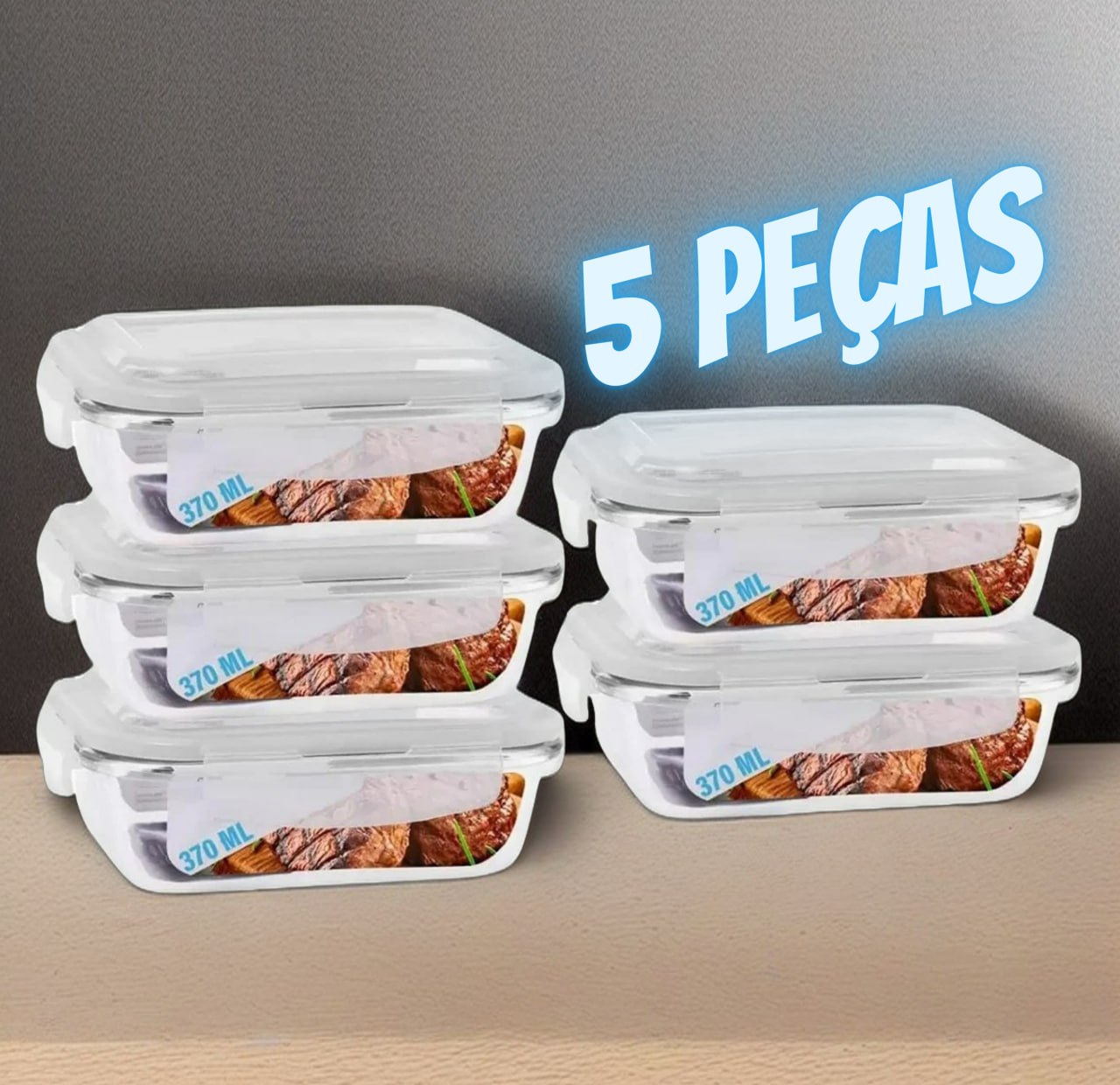 Conjunto 5 Potes Vidro Hermético Mantimentos Marmita 370ml – PRATICASA