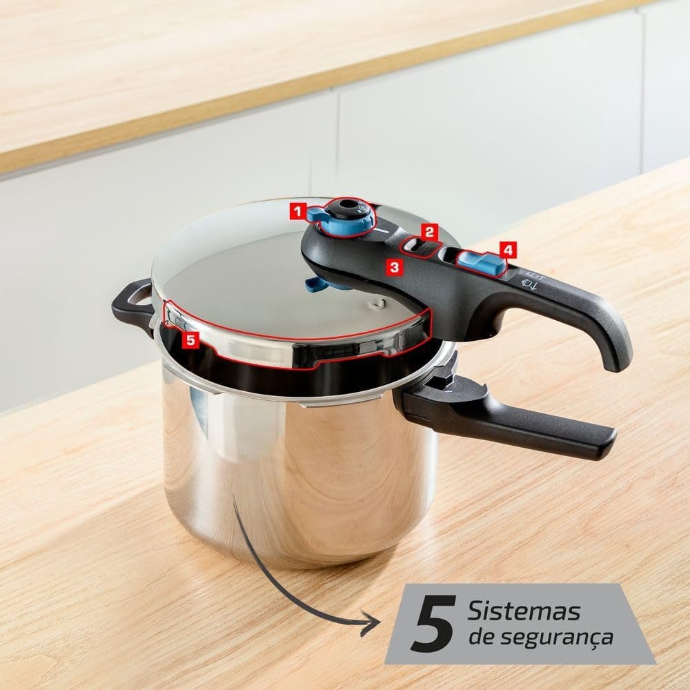 Panela De Pressão Rochedo Inox Trendy 6 litros Fechamento Externo Com Cesta De Vapor