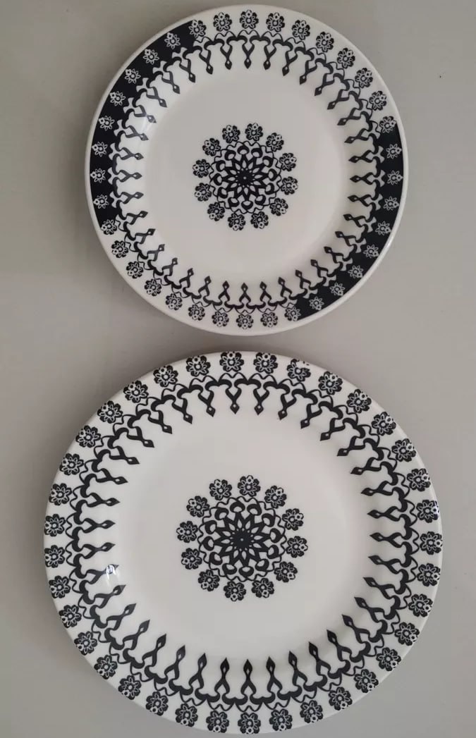 Jogo De Pratos Sobremesa Oxford Cerâmica Folk 19cm 6 Pç Cor Branco E Preto Geométrico