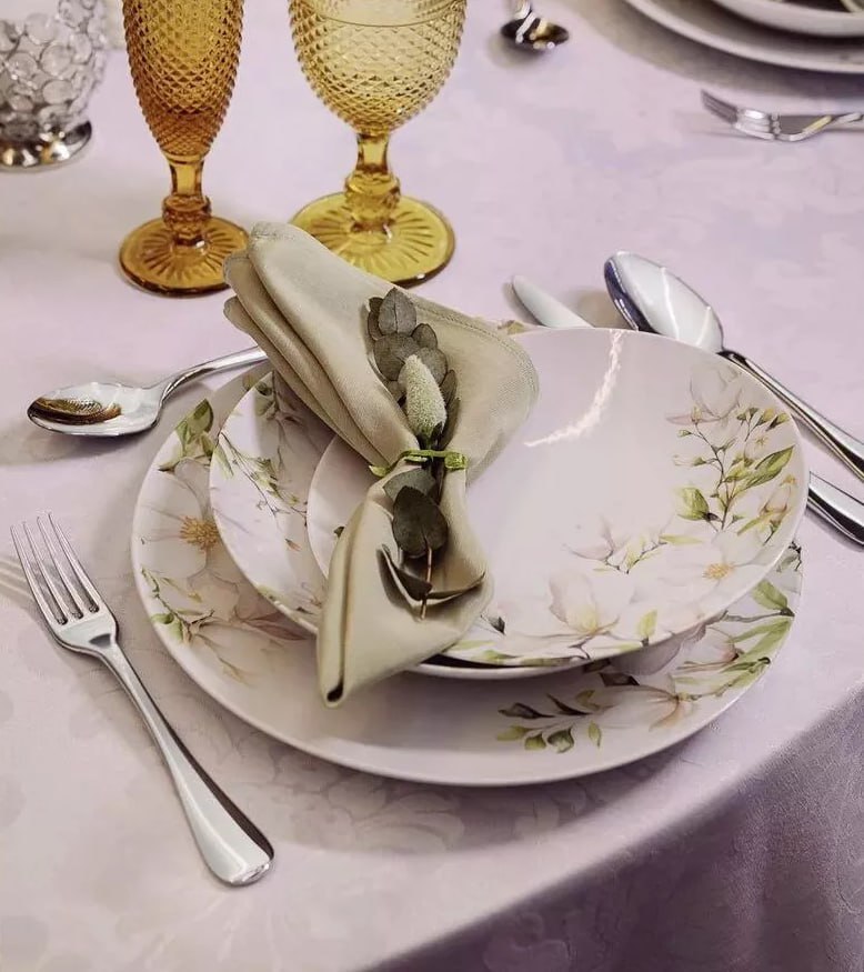 Jogo de Pratos Magnólia em Porcelana Decorada 12 Peças Branco Tramontina