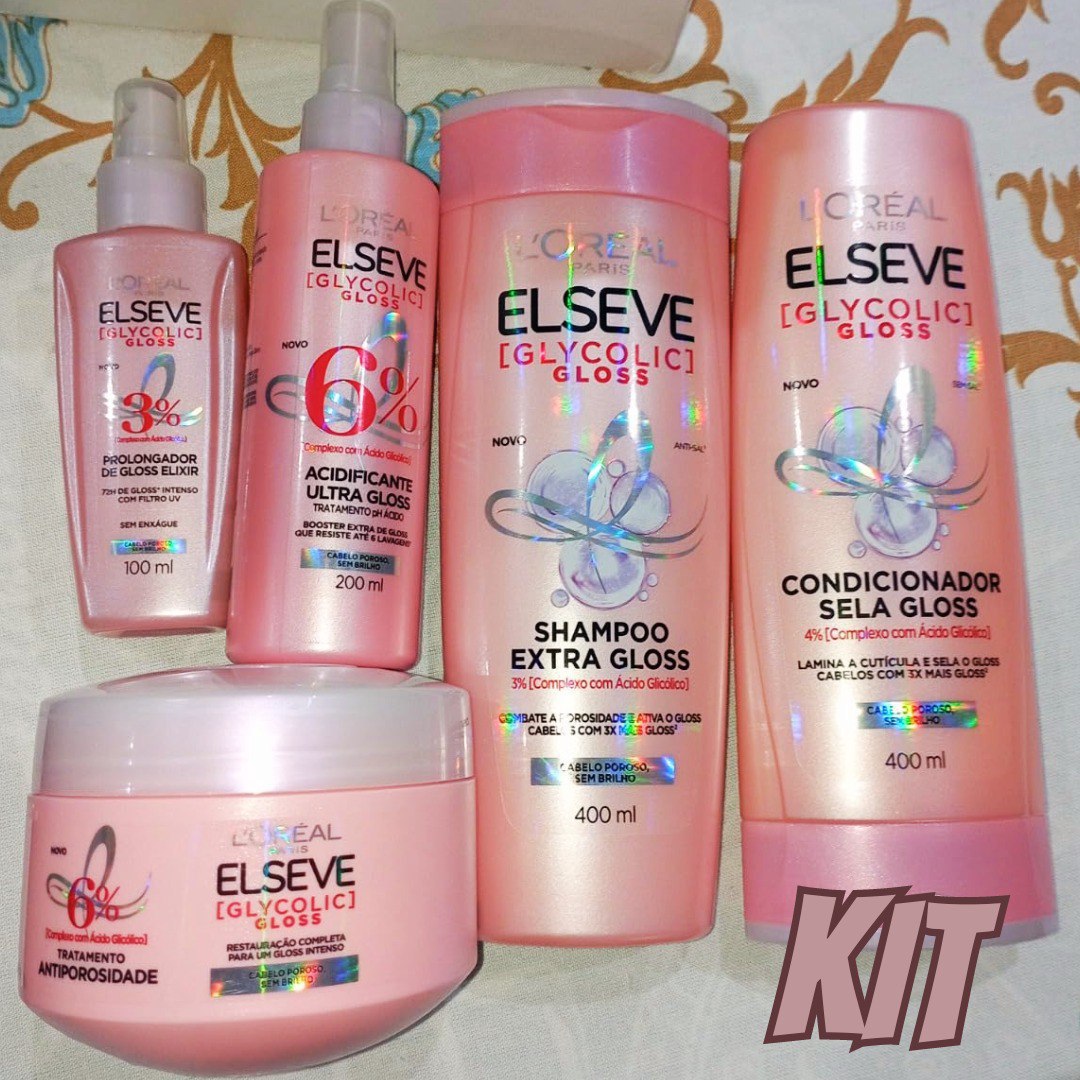 Kit Glycolic Gloss Shampoo+Condicionador+Acidificante+Creme de Tratamento+Sérum