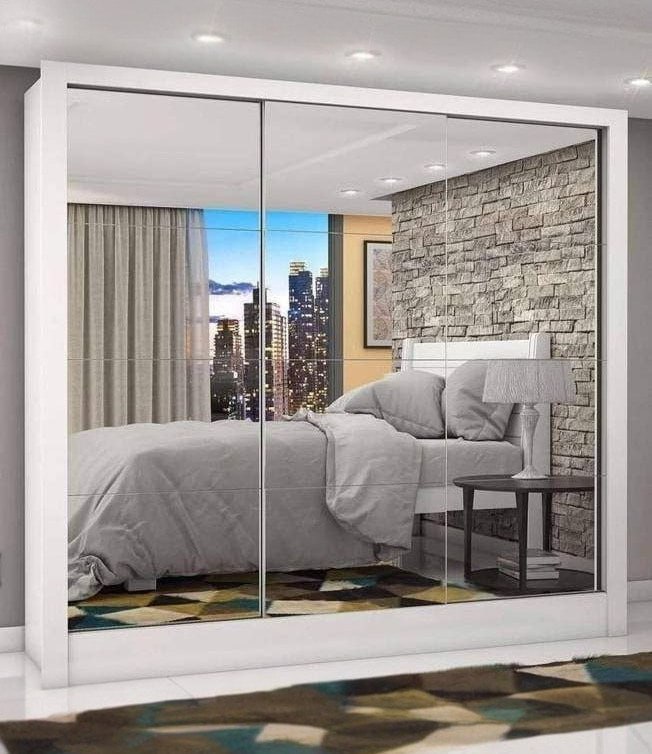 Espresso Móveis Guarda Roupa Casal 3 Portas Com Espelho Porto Premium Cor Branco