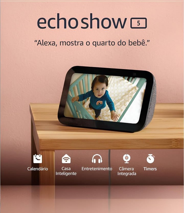Echo Show 5 (3ª geração – 2023) | Smart display com Alexa, graves 2x mais potentes e som mais nítido | Cor Preta