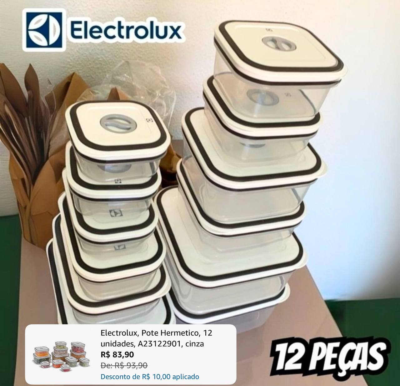 Electrolux, Pote Hermetico, 12 unidades, A23122901, cinza