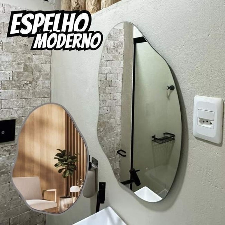 Espelho Orgânico Loja Sala 70×50 Lapidado Grande Banheiro