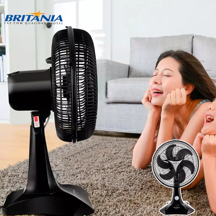 Ventilador De Mesa Britânia Preto Protect 30 6 Pás
