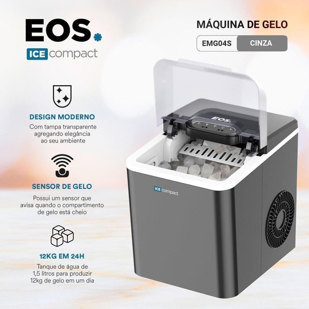 Máquina de Gelo 12kg Eos Ice Compact Emg04t Cinza 110v