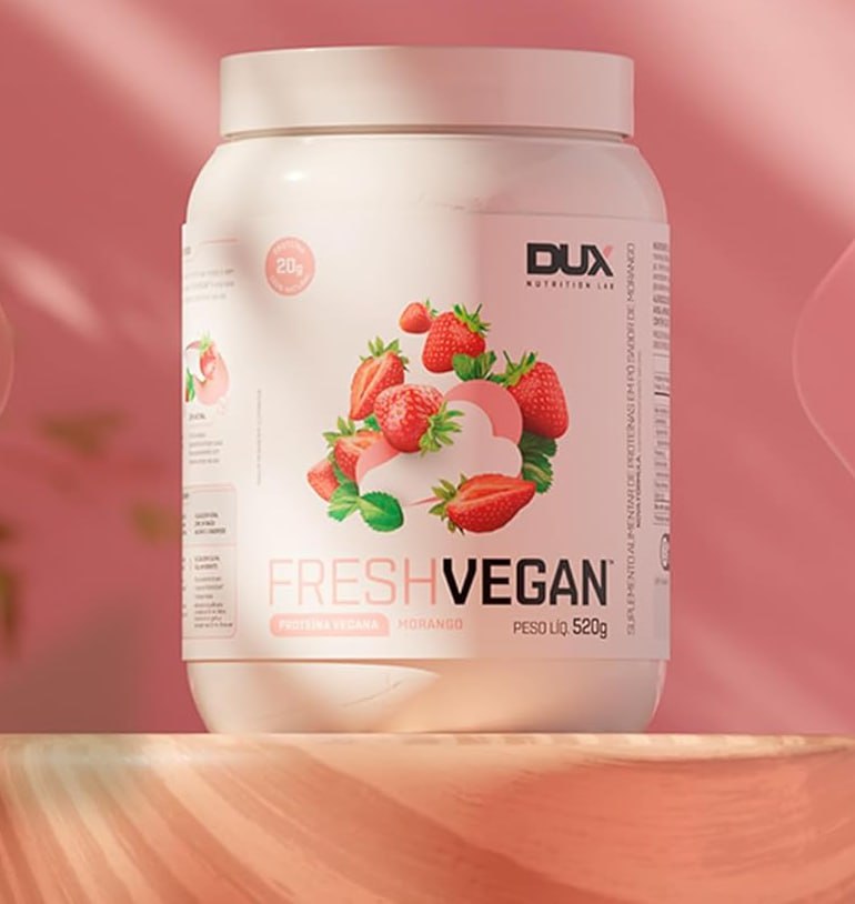 FreshVegan – Proteína Vegana de Ervilha e Arroz, Morango 520g – DUX HUMAN HEALTH