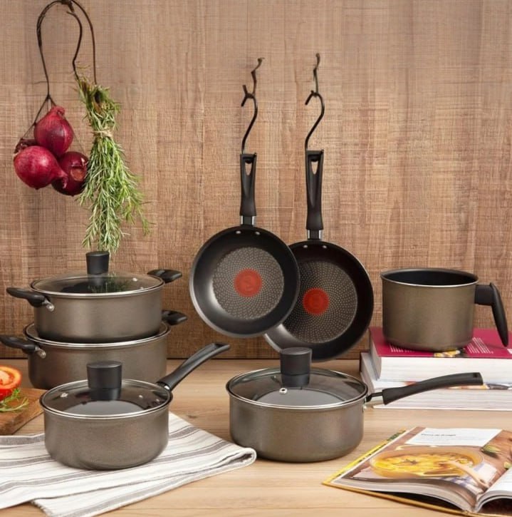 Jogo de Panelas, Rochedo, Limpa Fácil, 7 peças, Grafite