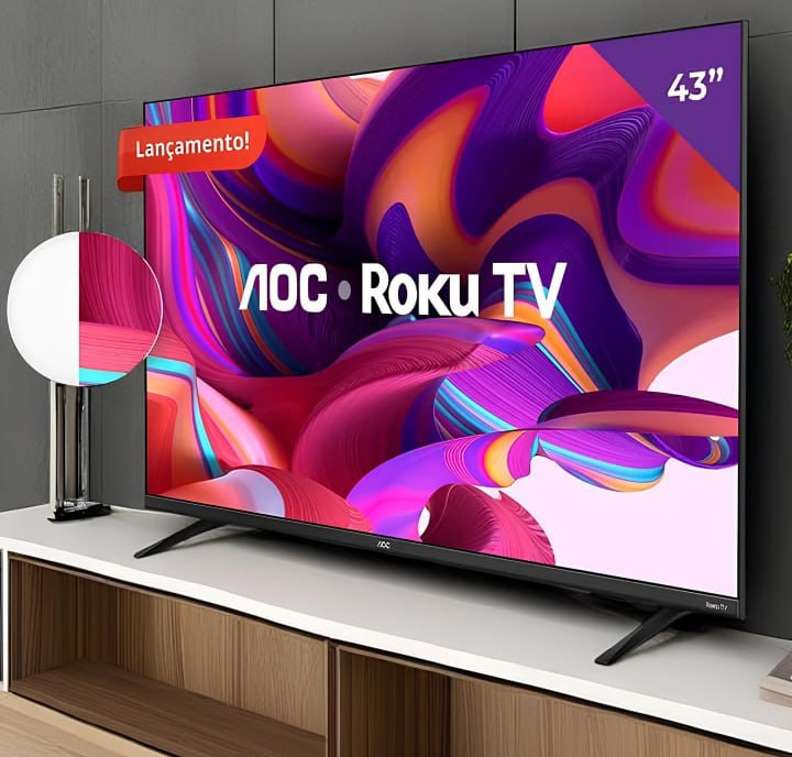 AOC 43S5135/78G – Smart TV LED 43″ Full HD, Design sem bordas, Wifi, Conversor Digital, USB, HDMI