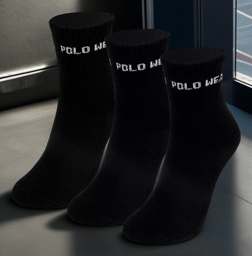 Kit 3 Pares De Meias Femininas Cano Alto Polo Wear Preto