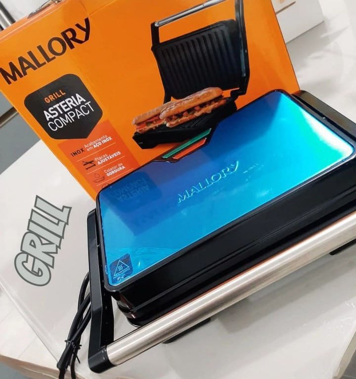 Grill Asteria Compact Mallory Grill multifunção, Luzes indicadoras de funcionamento, Alça com toque-frio e Trava de segurança 127V