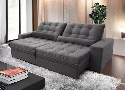 Sofá Retrátil Reclinável Zurique 2,50m Suede Velut Cinza Molas no Assento – King House