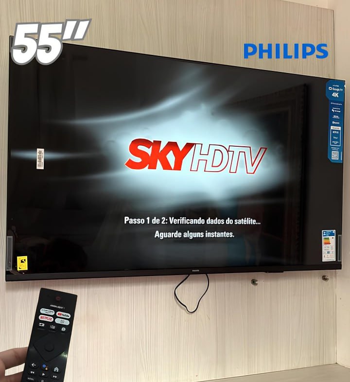 Smart TV Philips 55″ 4K 55PUG7408/78, Google TV, Comando de Voz, Dolby Vision/Atmos, VRR/ALLM, Bluetooth