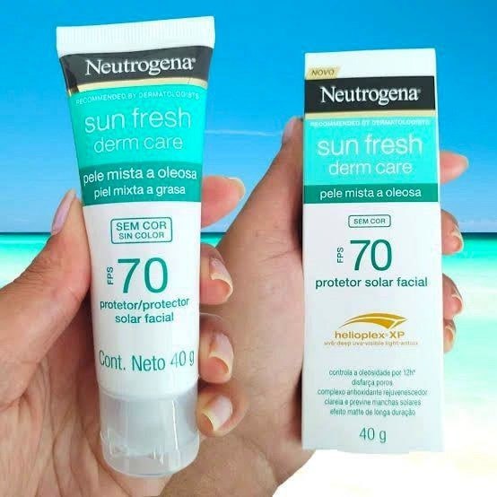 Neutrogena Sun Fresh Protetor Solar Facial Para Pele Oleosa Derm Care Sem Cor FPS 70, 40g