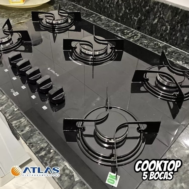 Cooktop 5 Bocas Preto com Mesa de Vidro Atlas Agile Up Bivolt