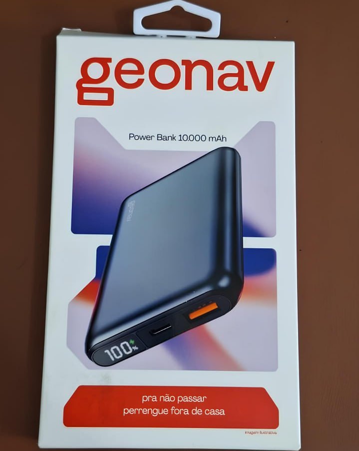 Geonav Power Bank, Carregador Portátil Universal 10.000mAh, 2 portas USB + 1 porta USB-C, Led Indicador de bateria, PB10KBK, Preto