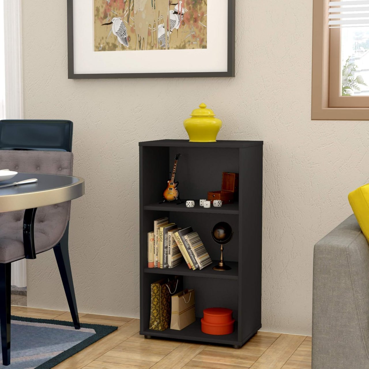 Estante Livreiro Baixa Multiuso 3 Nichos – Preta – Clean Artany