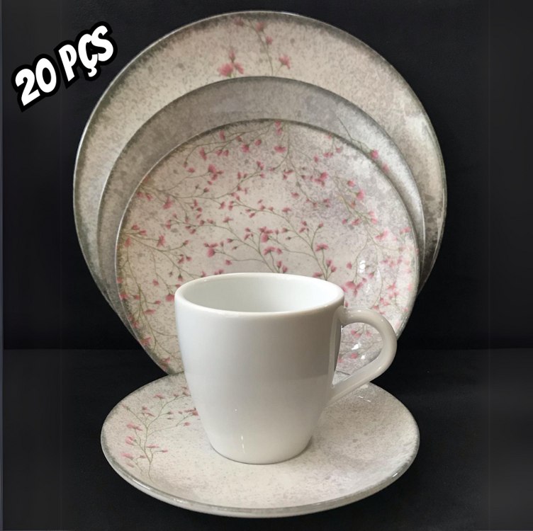 Aparelho de Jantar 20 peças Tramontina Floralis em Porcelana – Floral