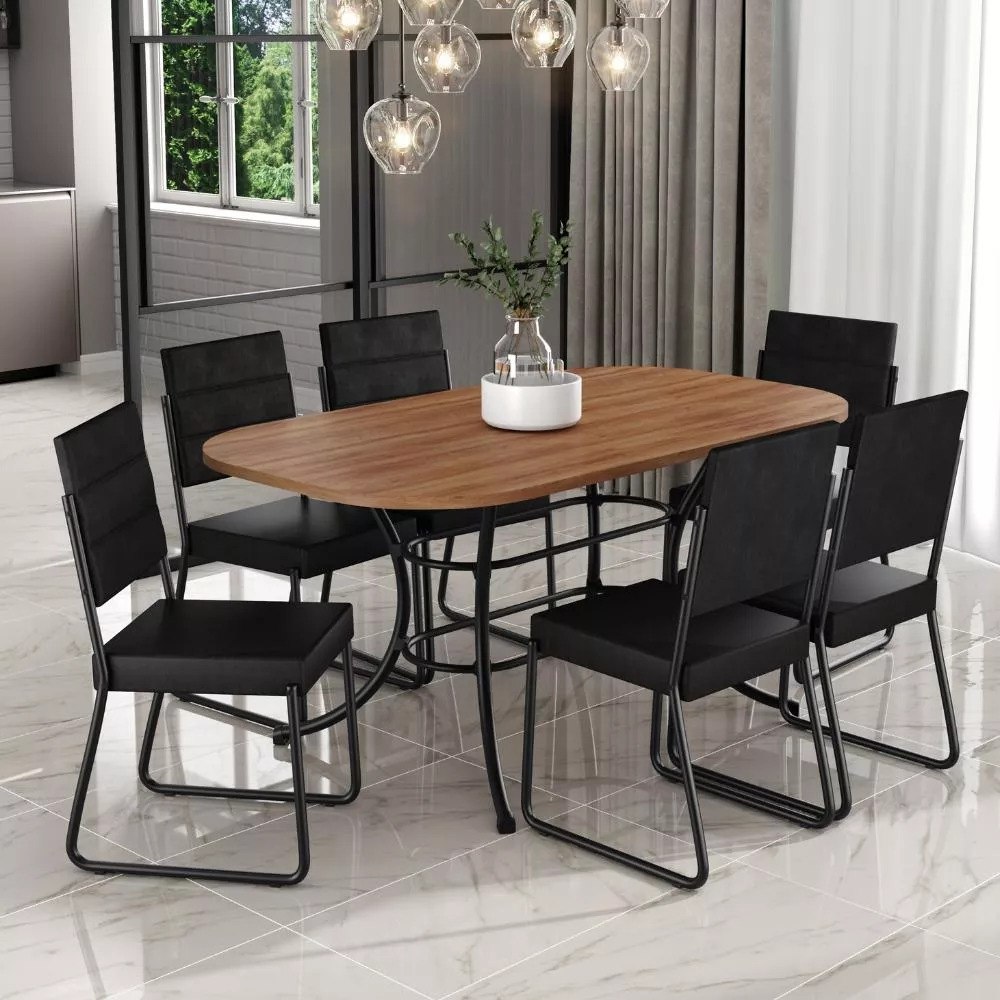Conjunto Sala De Jantar Com Mesa E 6 Cadeiras Preto Fenix Carraro