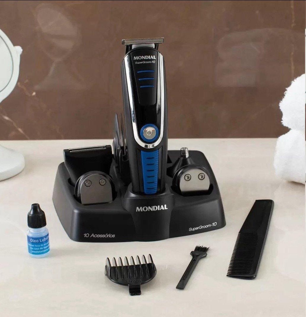 Aparador de Pelos Super Groom 10, Mondial, Preto/Azul, 6W, Bivolt – BG-03